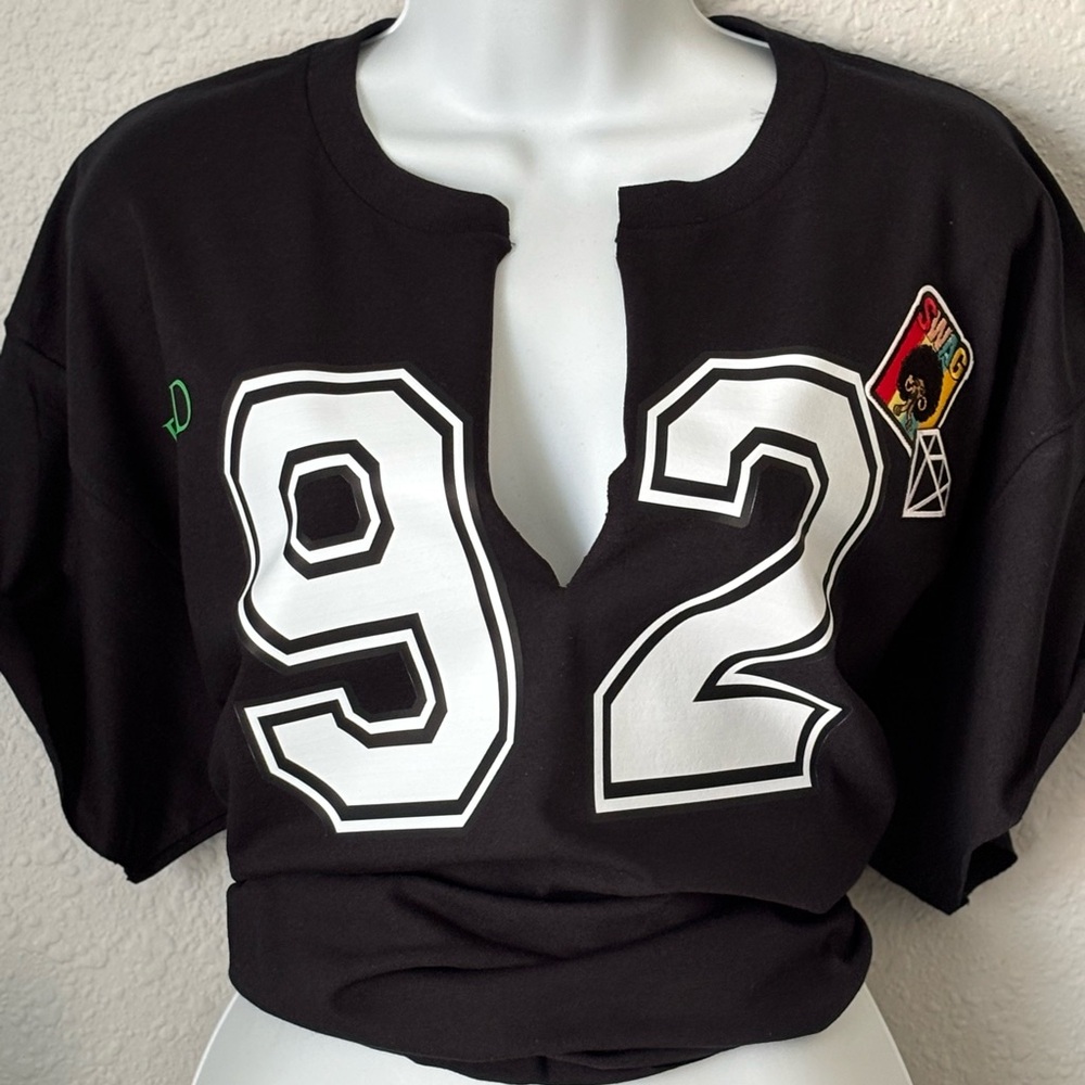 #SOLD# Black Graphic Crop Top with 92 Print. Can be created in any size